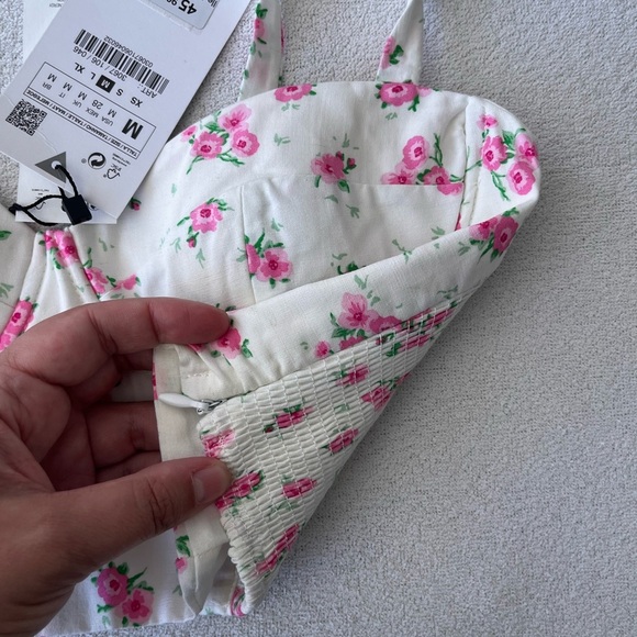 NWT Zara Linen Blend Floral Crop Top M - Picture 12 of 14